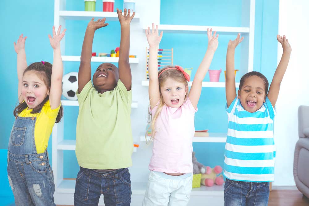 kids cheering happily